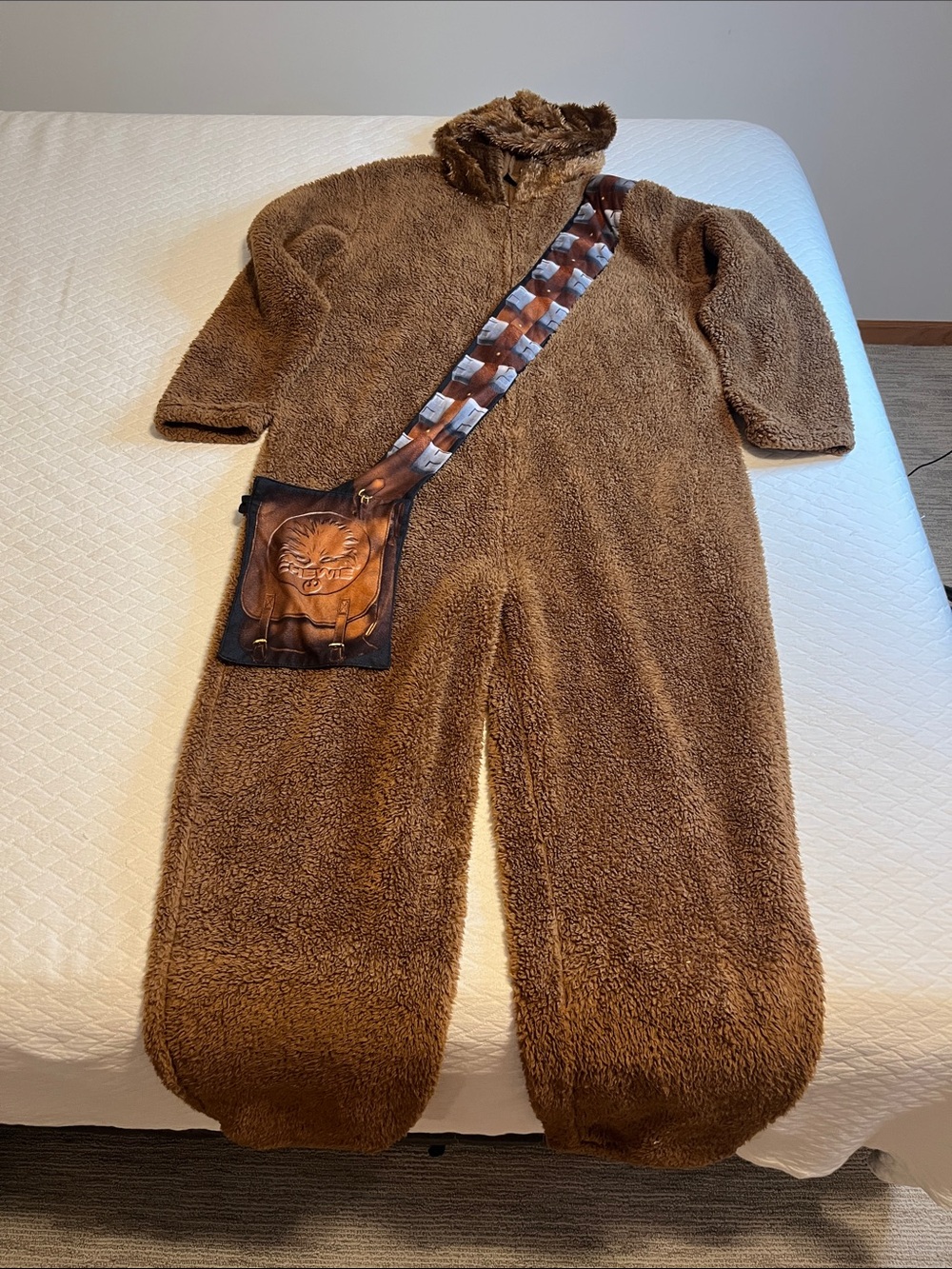 Star Wars Chewbacca Brown Plush Men’s Onesie Bodysuit with Crossbody Pouch, XL